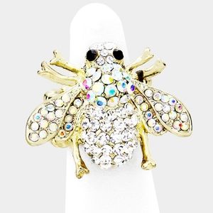 Gold Abalone Rhinestone Crystal Stretch HoneyBee Ring